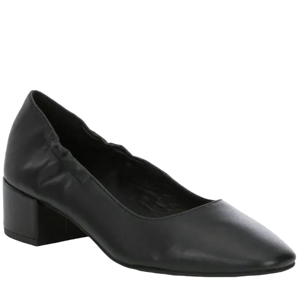 Eileen Fisher Winn Black Leather Stretch Low Heel Round Toe Classic Pumps